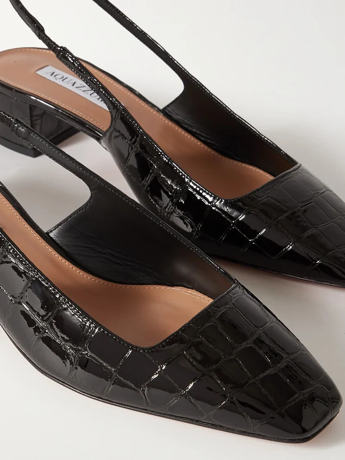 Aquazzura - Ginza 35 Croc-effect Patent-leather Slingback Pumps - Black - Image 4