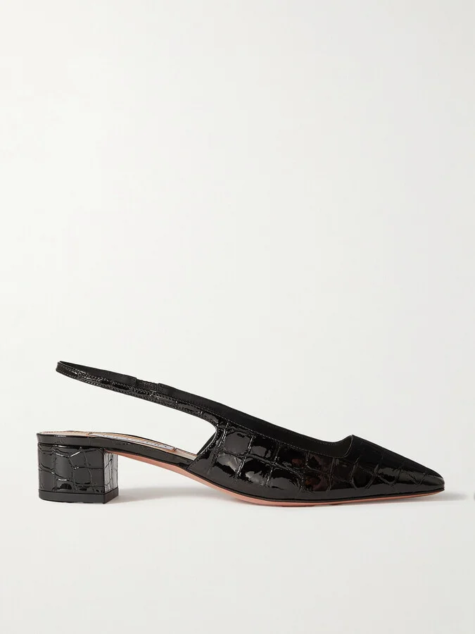 Aquazzura - Ginza 35 Croc-effect Patent-leather Slingback Pumps - Black
