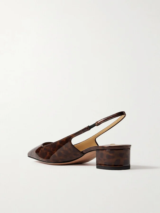 Aquazzura - Ginza 35 Printed Patent-leather Slingback Pumps - Brown - Image 3