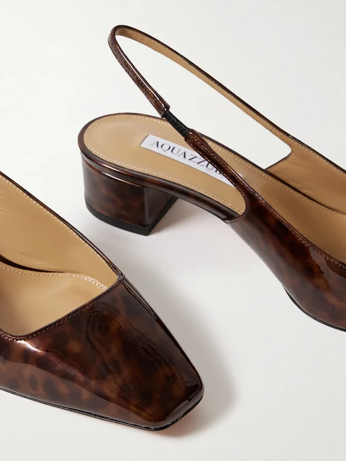 Aquazzura - Ginza 35 Printed Patent-leather Slingback Pumps - Brown - Image 4
