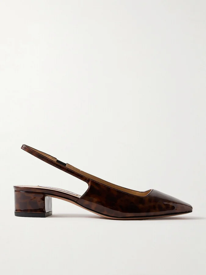 Aquazzura - Ginza 35 Printed Patent-leather Slingback Pumps - Brown