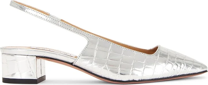 Aquazzura Ginza Sling 35 Pump in Metallic Silver
