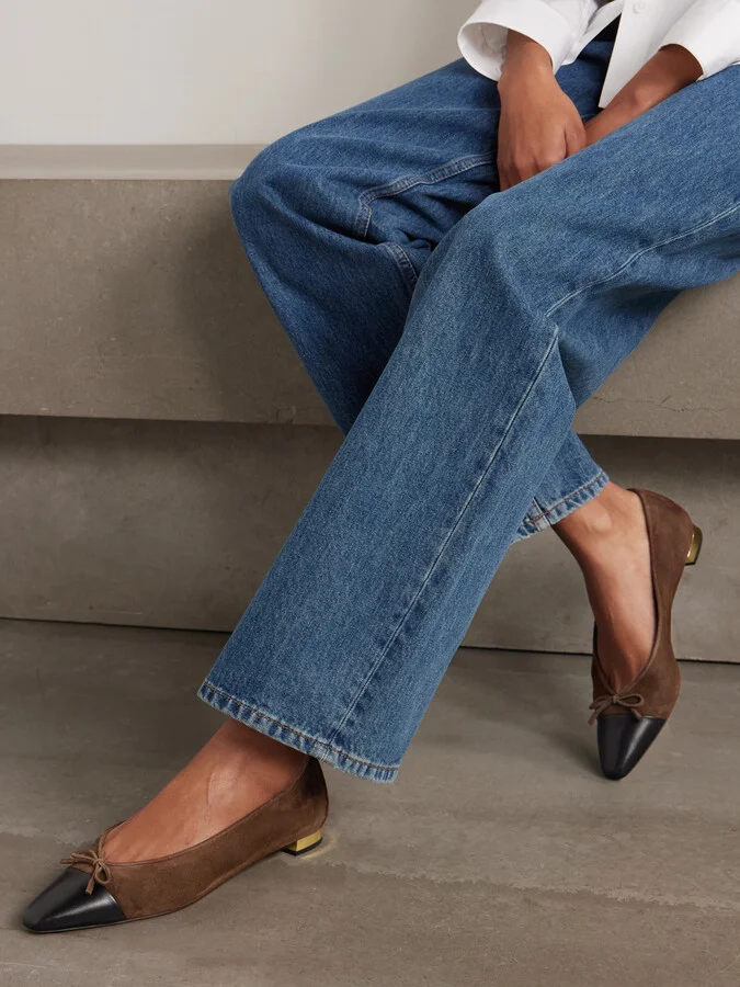 Aquazzura - Gioia Bow-detailed Leather-trimmed Suede Ballet Flats - Brown - Image 2