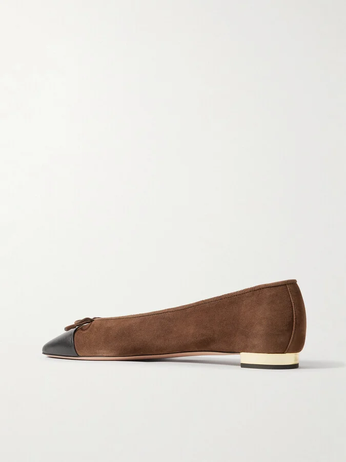 Aquazzura - Gioia Bow-detailed Leather-trimmed Suede Ballet Flats - Brown - Image 3