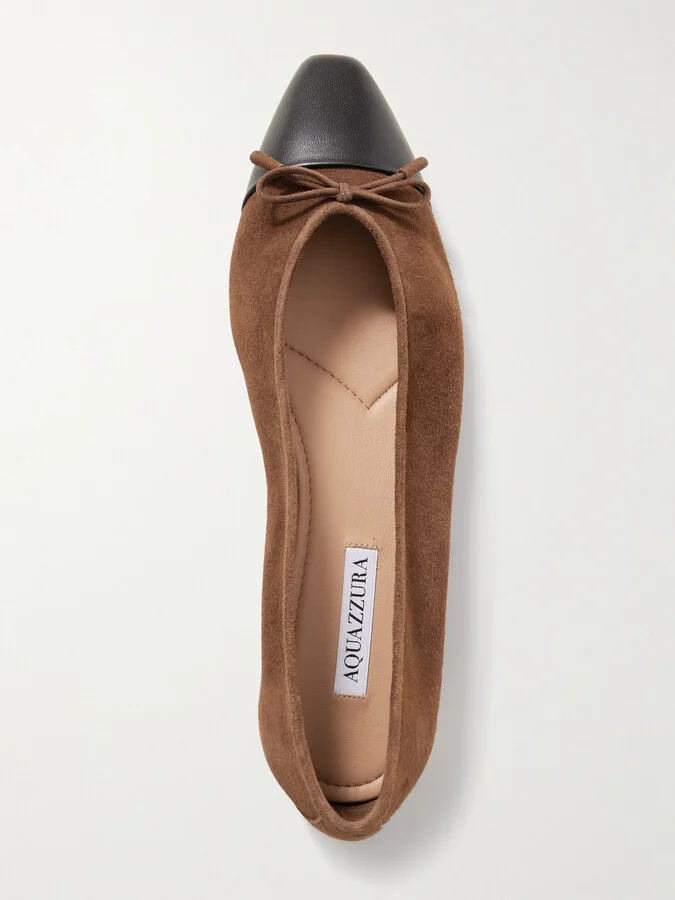 Aquazzura - Gioia Bow-detailed Leather-trimmed Suede Ballet Flats - Brown - Image 5