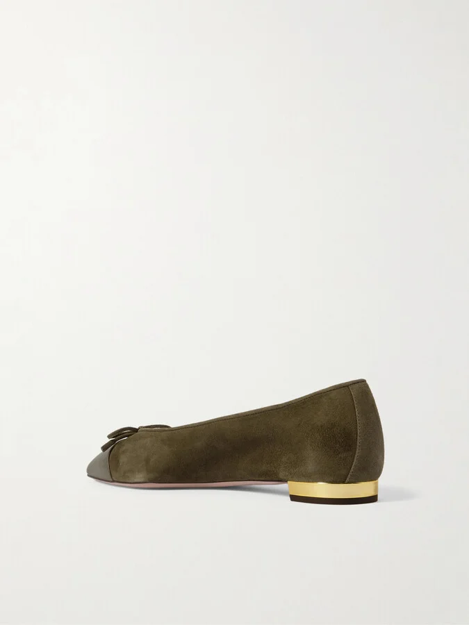 Aquazzura - Gioia Bow-detailed Leather-trimmed Suede Ballet Flats - Green - Image 3