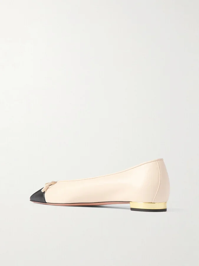 Aquazzura - Gioia Bow-detailed Two-tone Leather Ballet Flats - Cream - Image 3