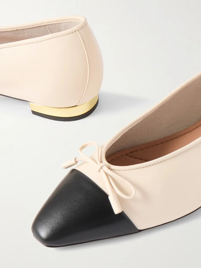 Aquazzura - Gioia Bow-detailed Two-tone Leather Ballet Flats - Cream - Image 4