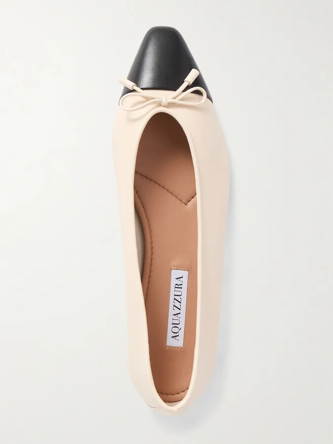Aquazzura - Gioia Bow-detailed Two-tone Leather Ballet Flats - Cream - Image 5