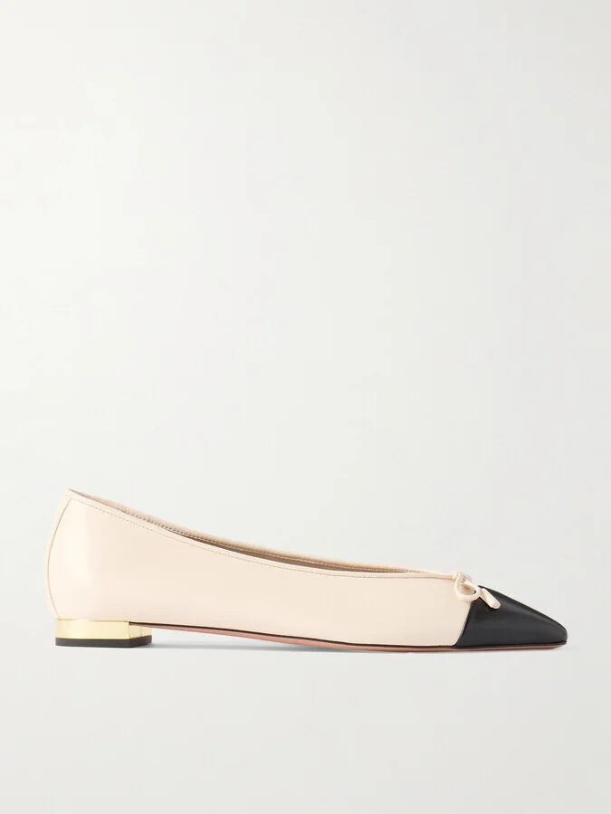 Aquazzura - Gioia Bow-detailed Two-tone Leather Ballet Flats - Cream