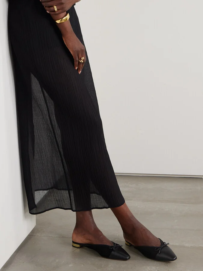 Aquazzura - Gioia Bow-embellished Leather-trimmed Suede Slippers - Black - Image 2