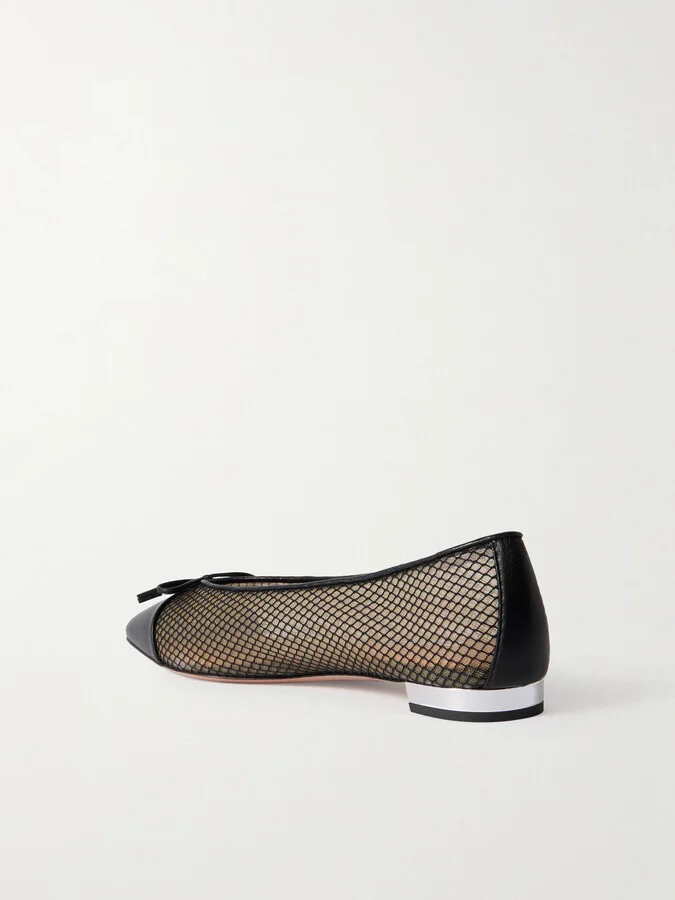 Aquazzura - Gioia Leather-trimmed Mesh Ballet Flats - Black - Image 3