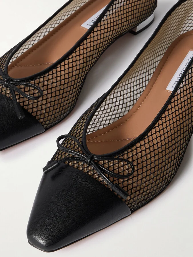 Aquazzura - Gioia Leather-trimmed Mesh Ballet Flats - Black - Image 4