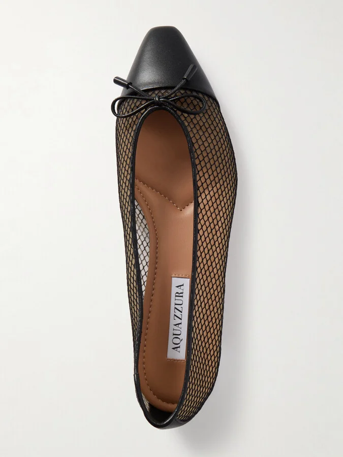Aquazzura - Gioia Leather-trimmed Mesh Ballet Flats - Black - Image 5