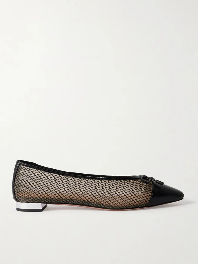 Aquazzura - Gioia Leather-trimmed Mesh Ballet Flats - Black