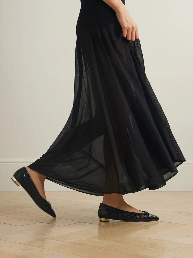 Aquazzura - Gioia Textured Glossed-leather Ballet Flats - Black - Image 2