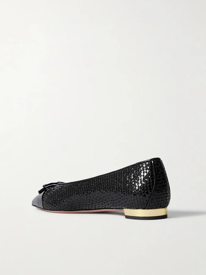 Aquazzura - Gioia Textured Glossed-leather Ballet Flats - Black - Image 3