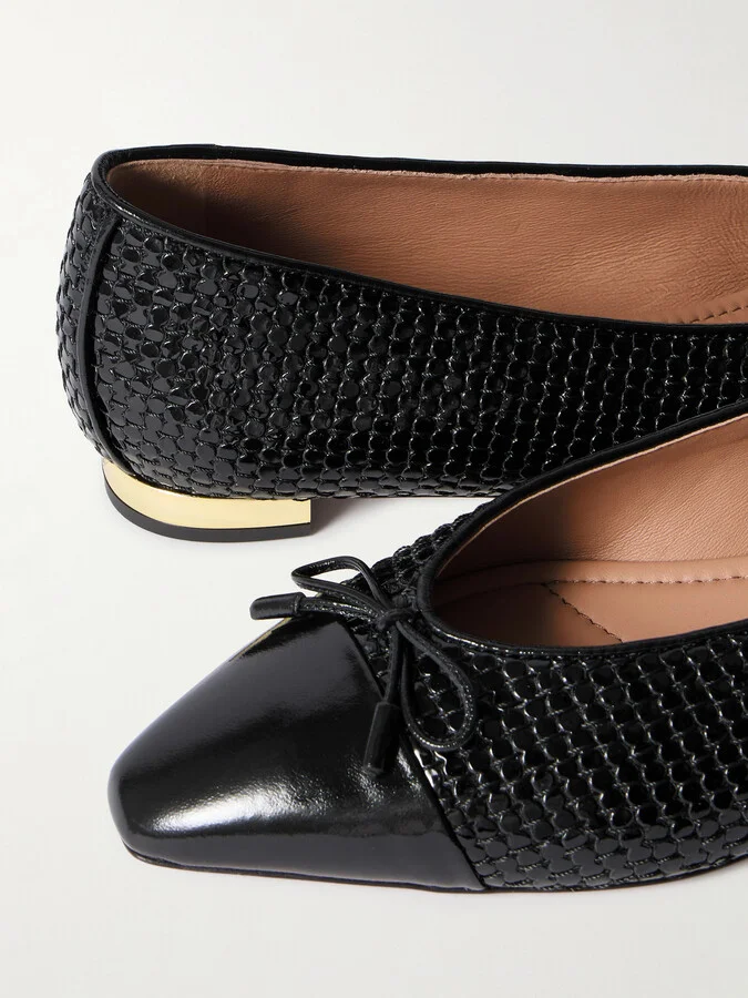 Aquazzura - Gioia Textured Glossed-leather Ballet Flats - Black - Image 4