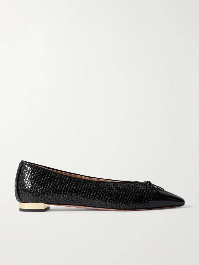 Aquazzura - Gioia Textured Glossed-leather Ballet Flats - Black