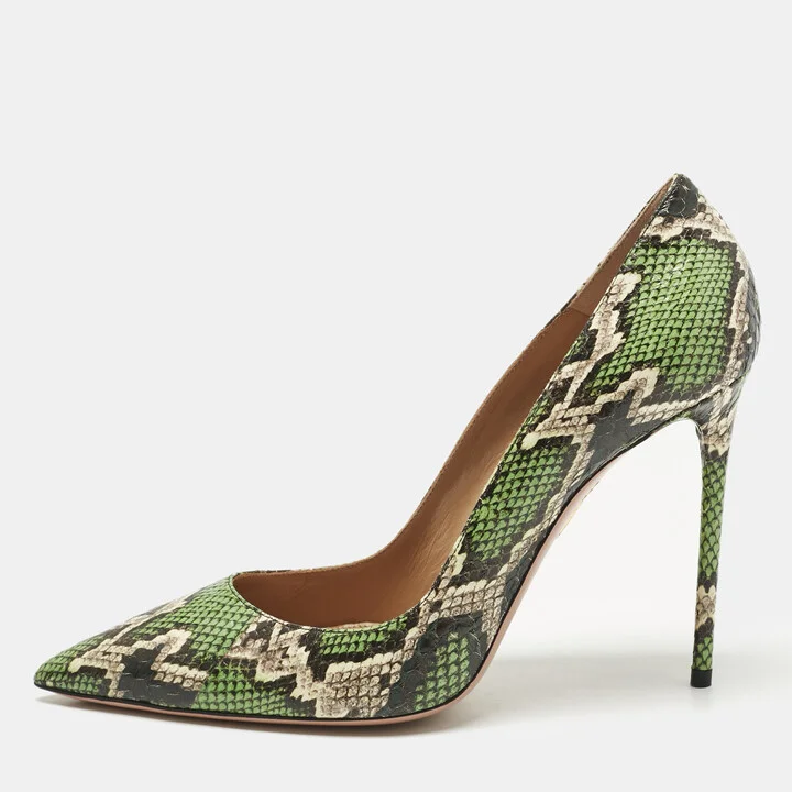 Aquazzura Green/Brown Snakeskin Leather Purist Pumps Size 39.5