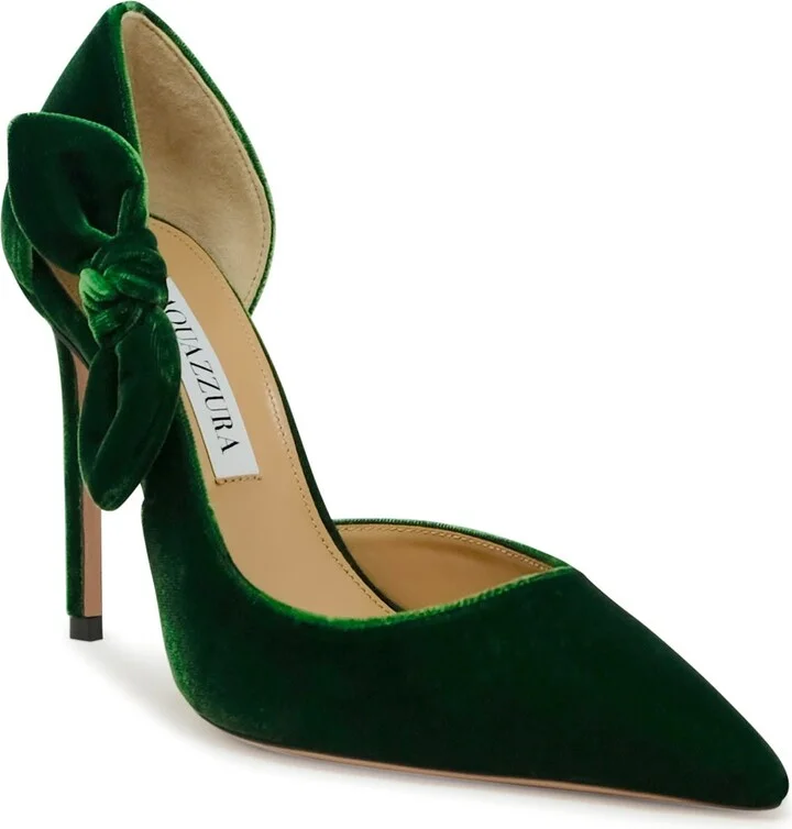 Aquazzura Green Velvet Bow Tie Pump 105 - Image 2