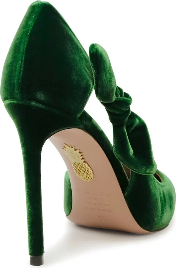 Aquazzura Green Velvet Bow Tie Pump 105 - Image 3