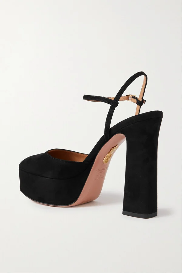 Aquazzura - Groove Plateau 120 Suede Platform Pumps - Black - Image 3