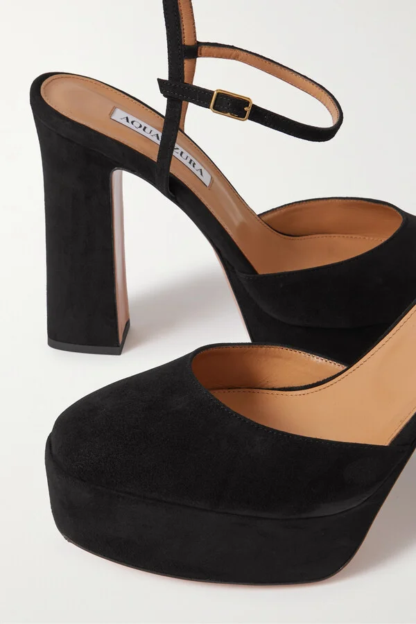 Aquazzura - Groove Plateau 120 Suede Platform Pumps - Black - Image 4
