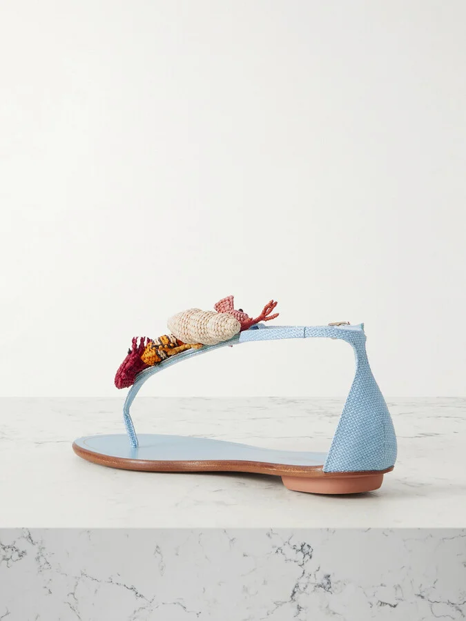 Aquazzura - Gypsea Embellished Woven Raffia Sandals - Blue - Image 3