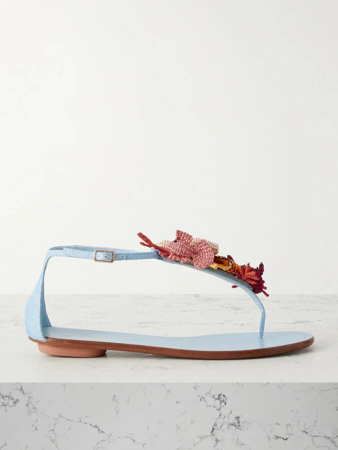 Aquazzura - Gypsea Embellished Woven Raffia Sandals - Blue