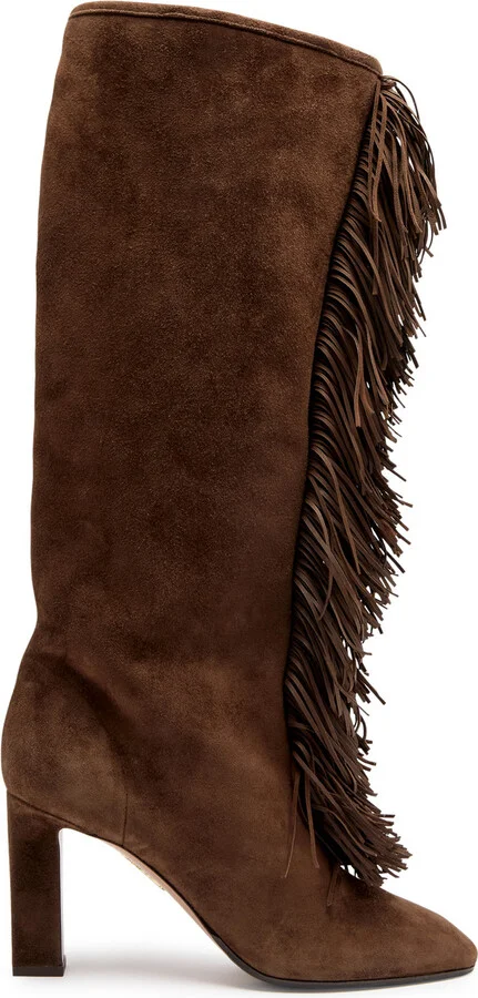 Aquazzura Gytane 85 Fringed Suede Knee-high Boots