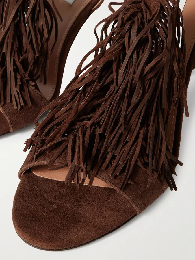Aquazzura - Gytane 85 Fringed Suede Sandals - Brown - Image 4