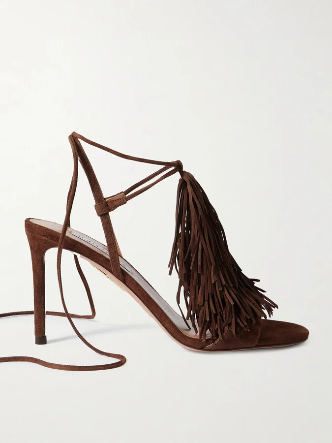 Aquazzura - Gytane 85 Fringed Suede Sandals - Brown