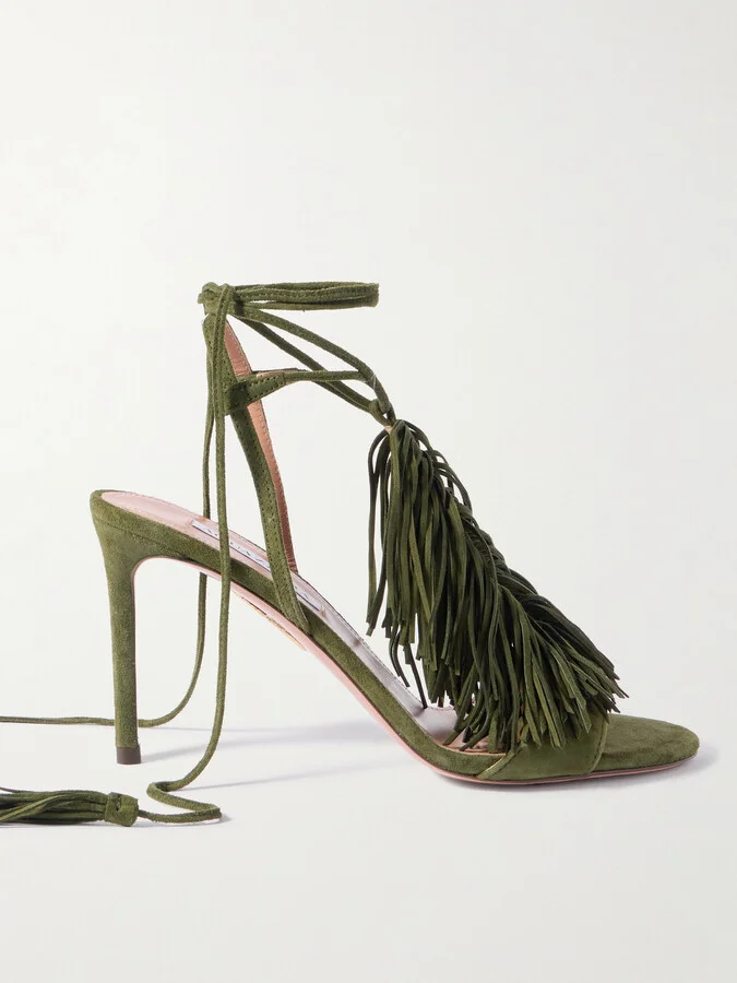 Aquazzura - Gytane 85 Fringed Suede Sandals - Green