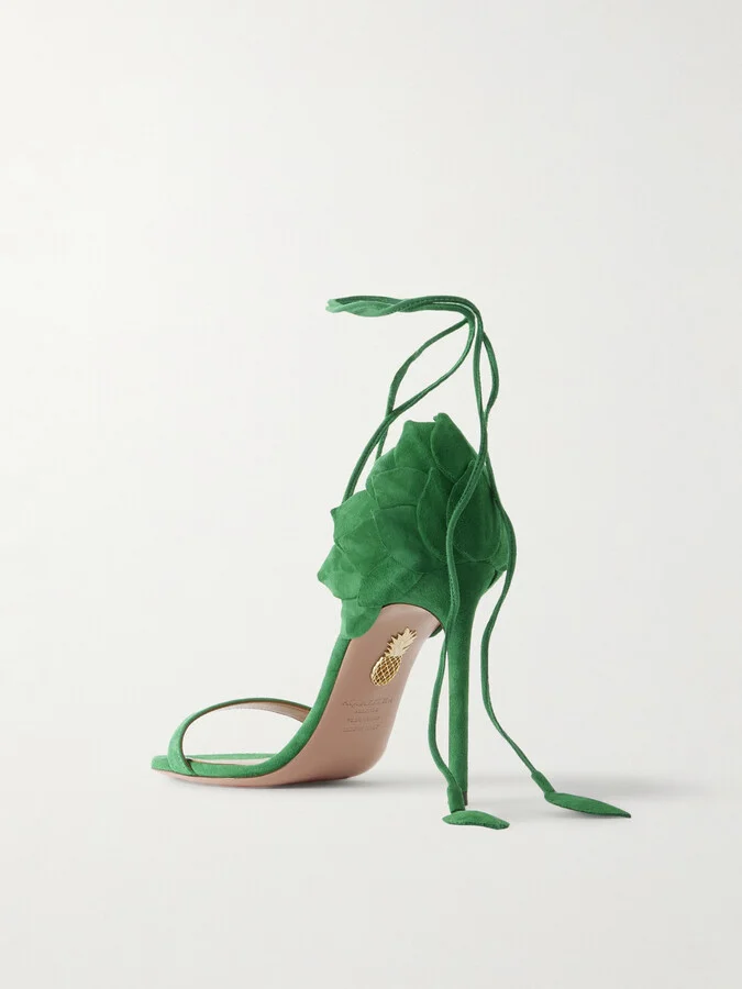 Aquazzura - Hibiscus 105 Lace-up Suede Sandals - Green - Image 3