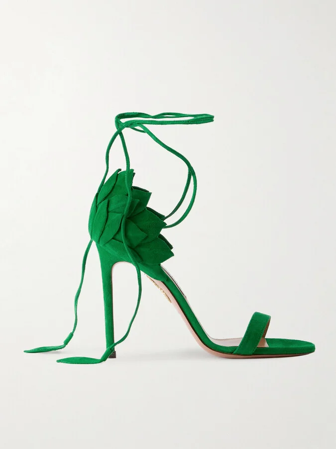Aquazzura - Hibiscus 105 Lace-up Suede Sandals - Green