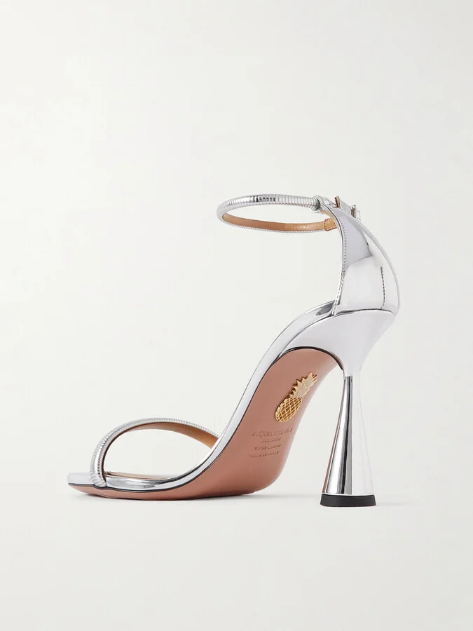 Aquazzura - Hot 95 Metallic Faux Leather Sandals - Silver - Image 3