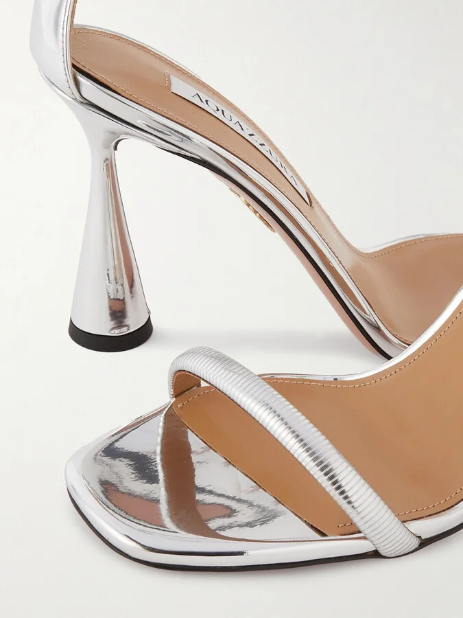 Aquazzura - Hot 95 Metallic Faux Leather Sandals - Silver - Image 4
