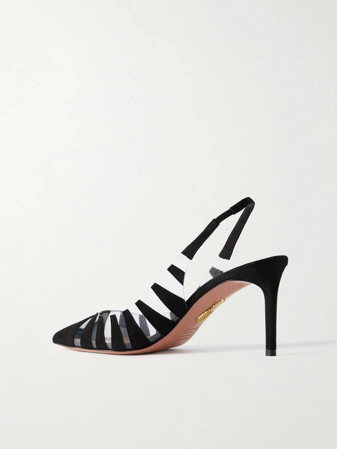 Aquazzura - Hot Rumor 75 Appliquéd Suede And Pvc Slingback Pumps - Black - Image 3
