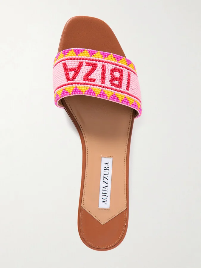 Aquazzura - Ibiza Beaded Leather Slides - Brown - Image 5