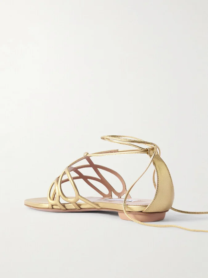 Aquazzura - Infinito Metallic Leather Sandals - Gold - Image 3