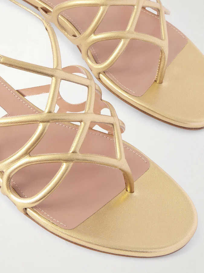 Aquazzura - Infinito Metallic Leather Sandals - Gold - Image 4