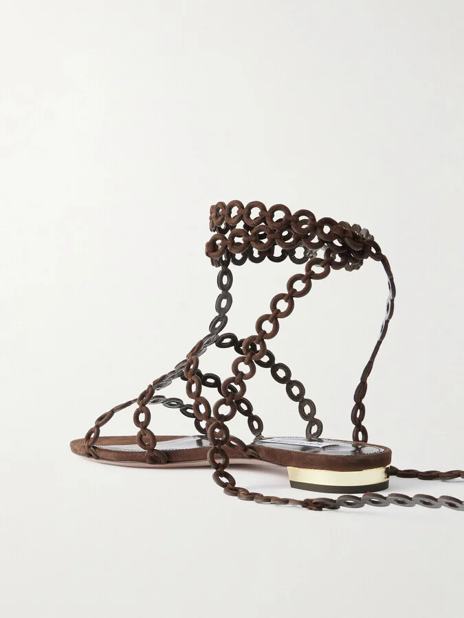 Aquazzura - Infinity Chain Cutout Suede Sandals - Brown - Image 3