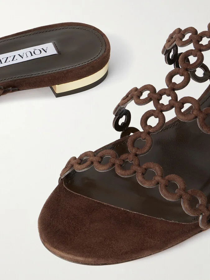 Aquazzura - Infinity Chain Cutout Suede Sandals - Brown - Image 4