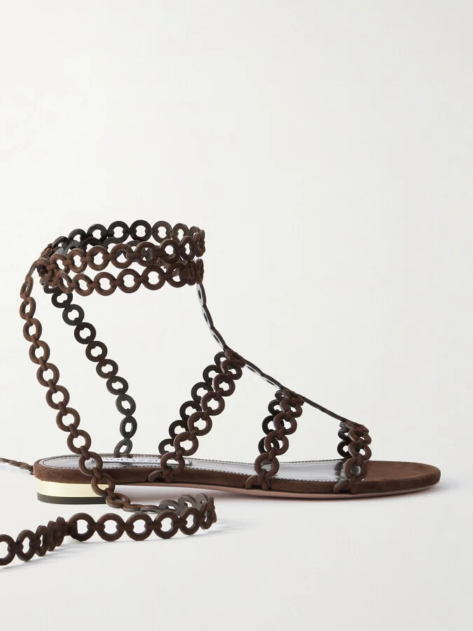 Aquazzura - Infinity Chain Cutout Suede Sandals - Brown
