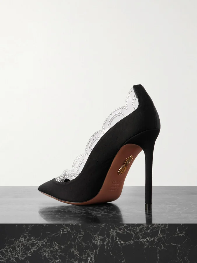 Aquazzura - Je T'aime 105 Embellished Pvc-trimmed Grosgrain Pumps - Black - Image 3