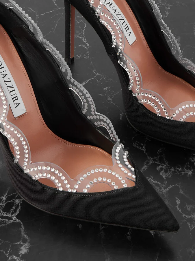 Aquazzura - Je T'aime 105 Embellished Pvc-trimmed Grosgrain Pumps - Black - Image 4