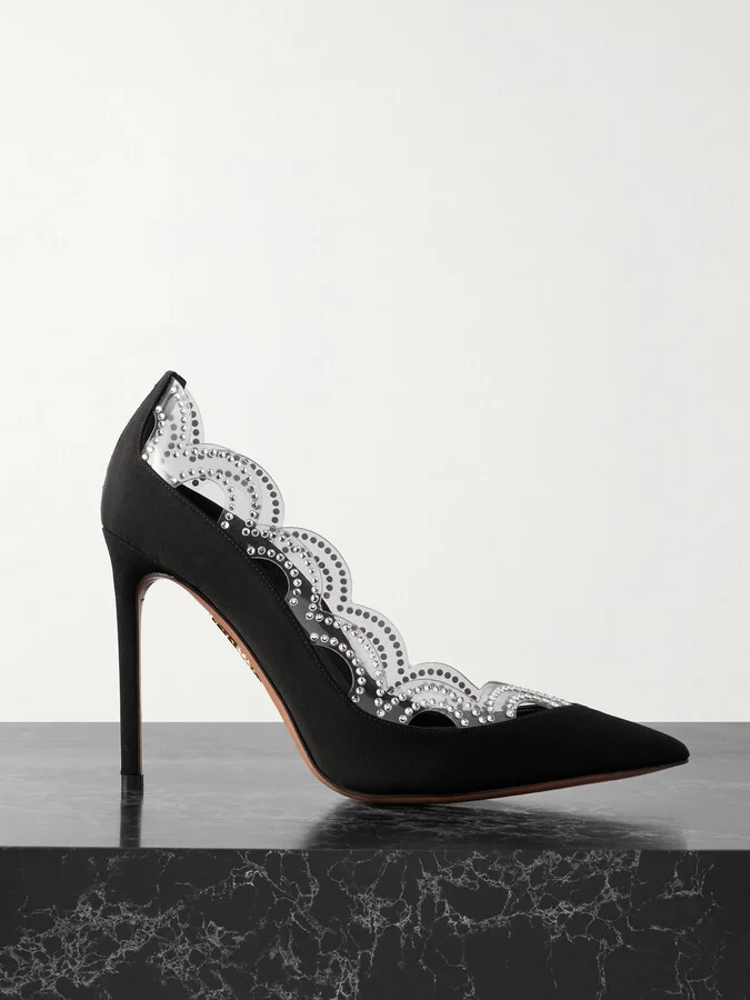 Aquazzura - Je T'aime 105 Embellished Pvc-trimmed Grosgrain Pumps - Black