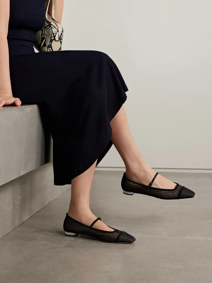 Aquazzura - Juliette Velvet-trimmed Embroidered Mesh Ballet Flats - Black - Image 2