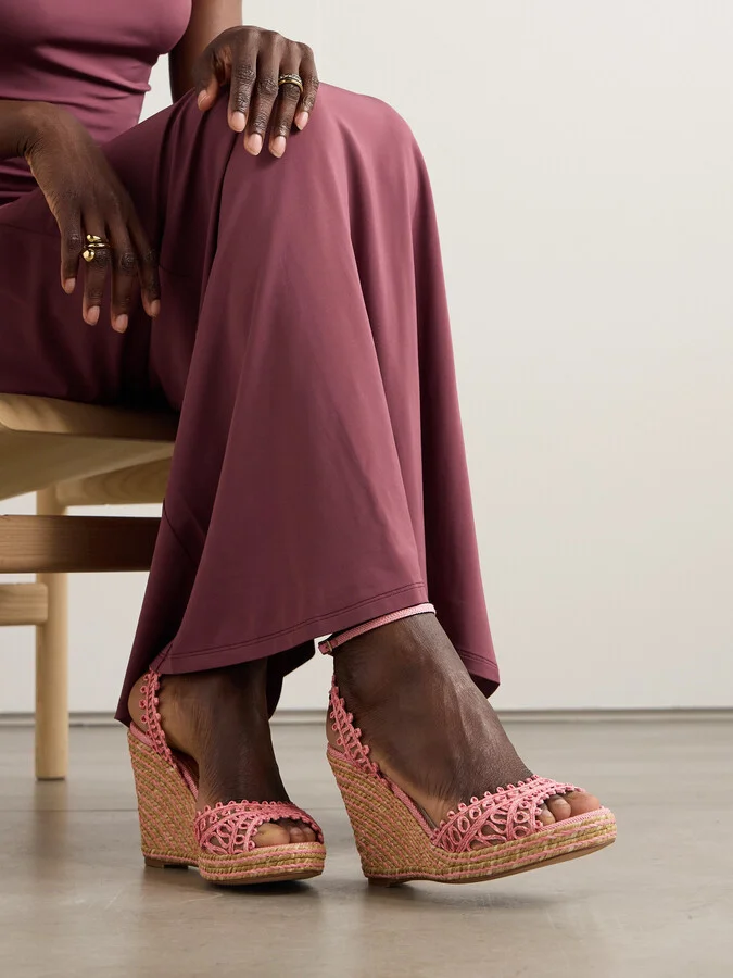Aquazzura - Kahlo Mesh-trimmed Raffia Wedge Espadrilles - Pink - Image 2